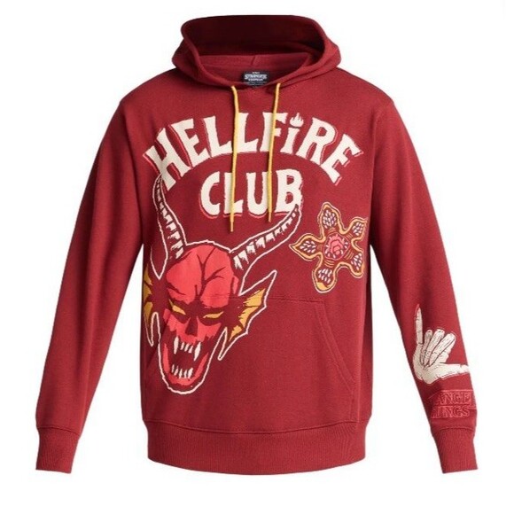 Stranger Things Hellfire Club Hoodie Maroon Mens Graphic 2-Sided Sweatshirt Sz L - Picture 6 of 6